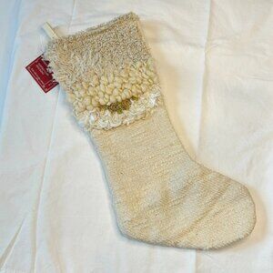 THREE World Market Tufted Cuff Embroidered Stockings Christmas NWT 8.5"x21"